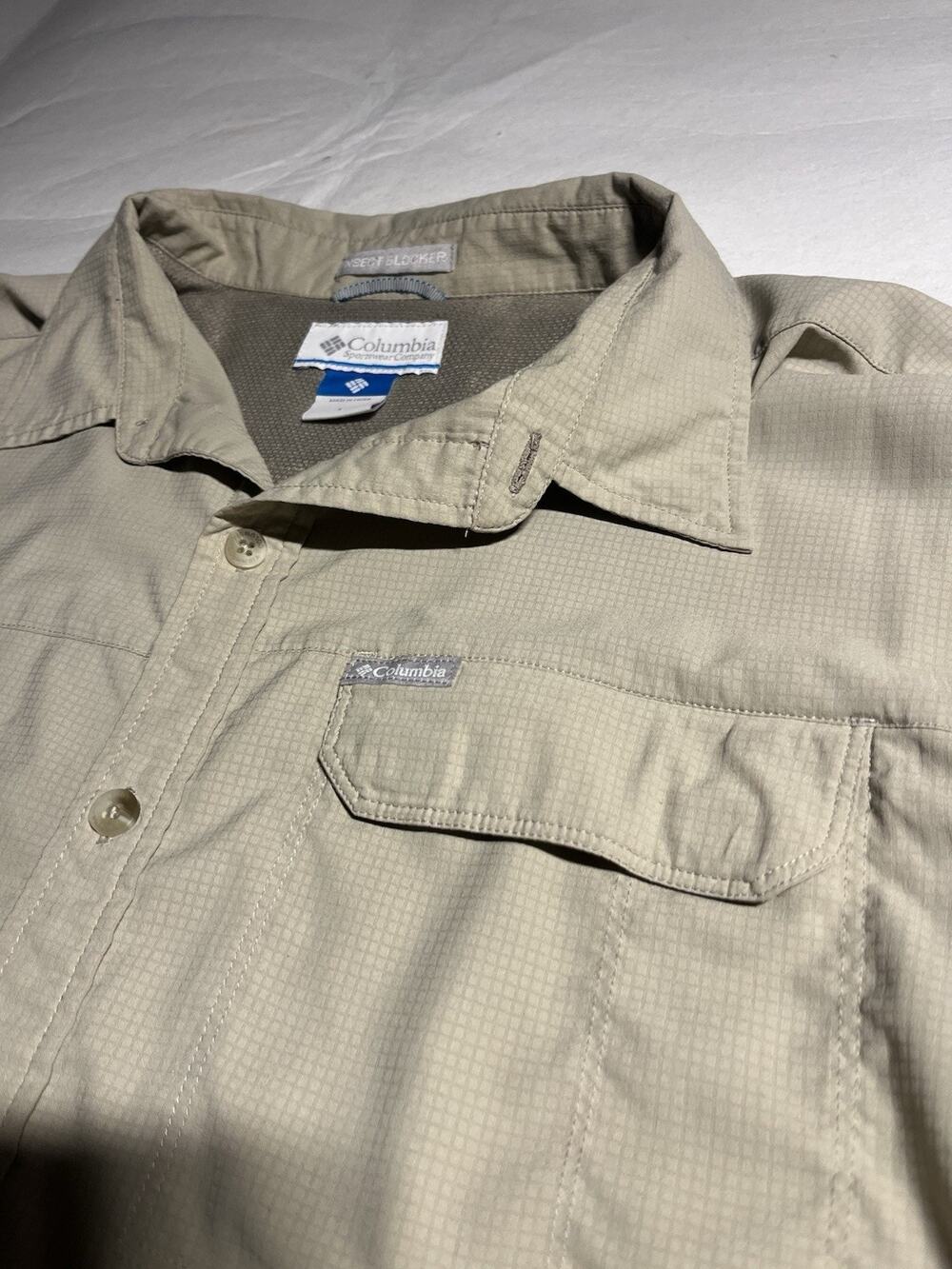 Columbia Insect Blocker Men’s L Beige Long Sleeve Hiking Fishing Outdoor Shirt